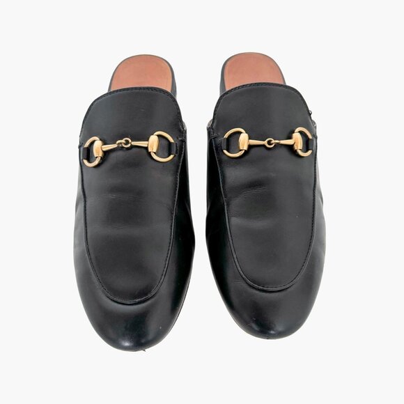 Gucci Princetown Horsebit Loafer Mule EU 37 US 7 Black Leather Buckle Slip On - Picture 2 of 11